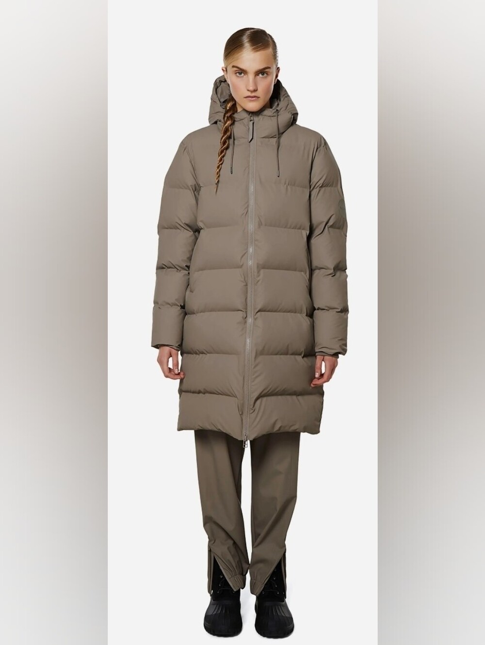 RAINS Long Puffer jacket - Unisex, US L, Taupe